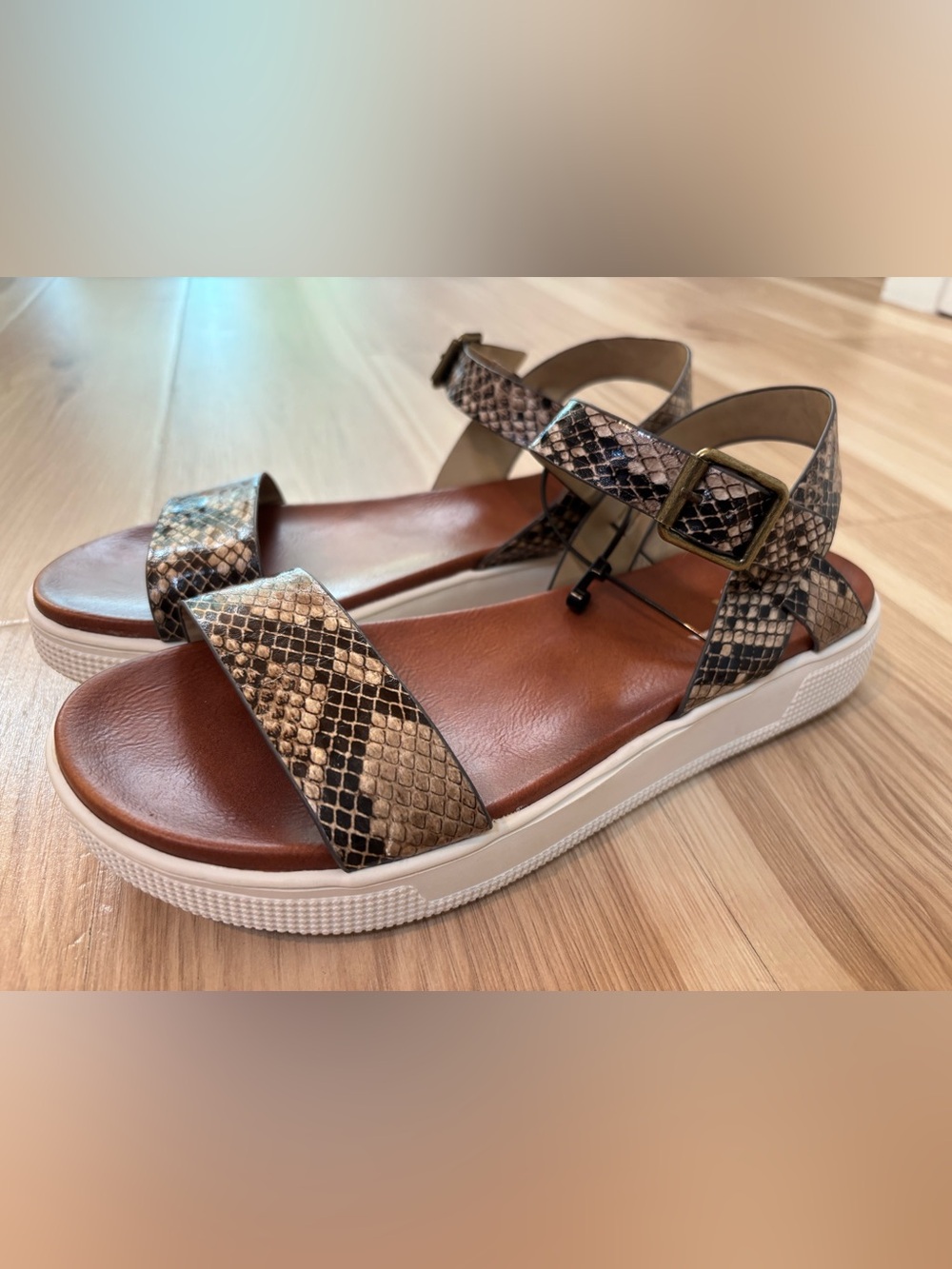 MIA Snake-Print Ankle Strap Platform  Sandal in Brown and Black Women’s 8.5 *NWT